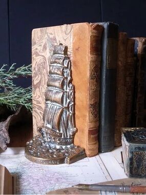 Incredible Vintage Brass Sailing Ship Bookends—RARE!!